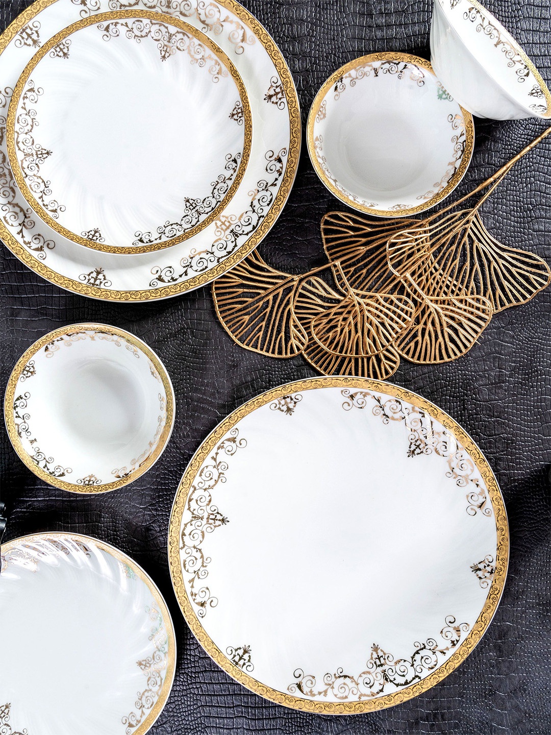 

GOODHOMES White 12 Pieces 24k Gold Printed Dinner Set