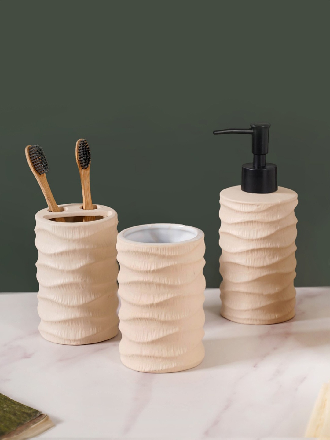 

Nestasia Beige & White 3 pieces Textured Ceramic Bath Accessories Set