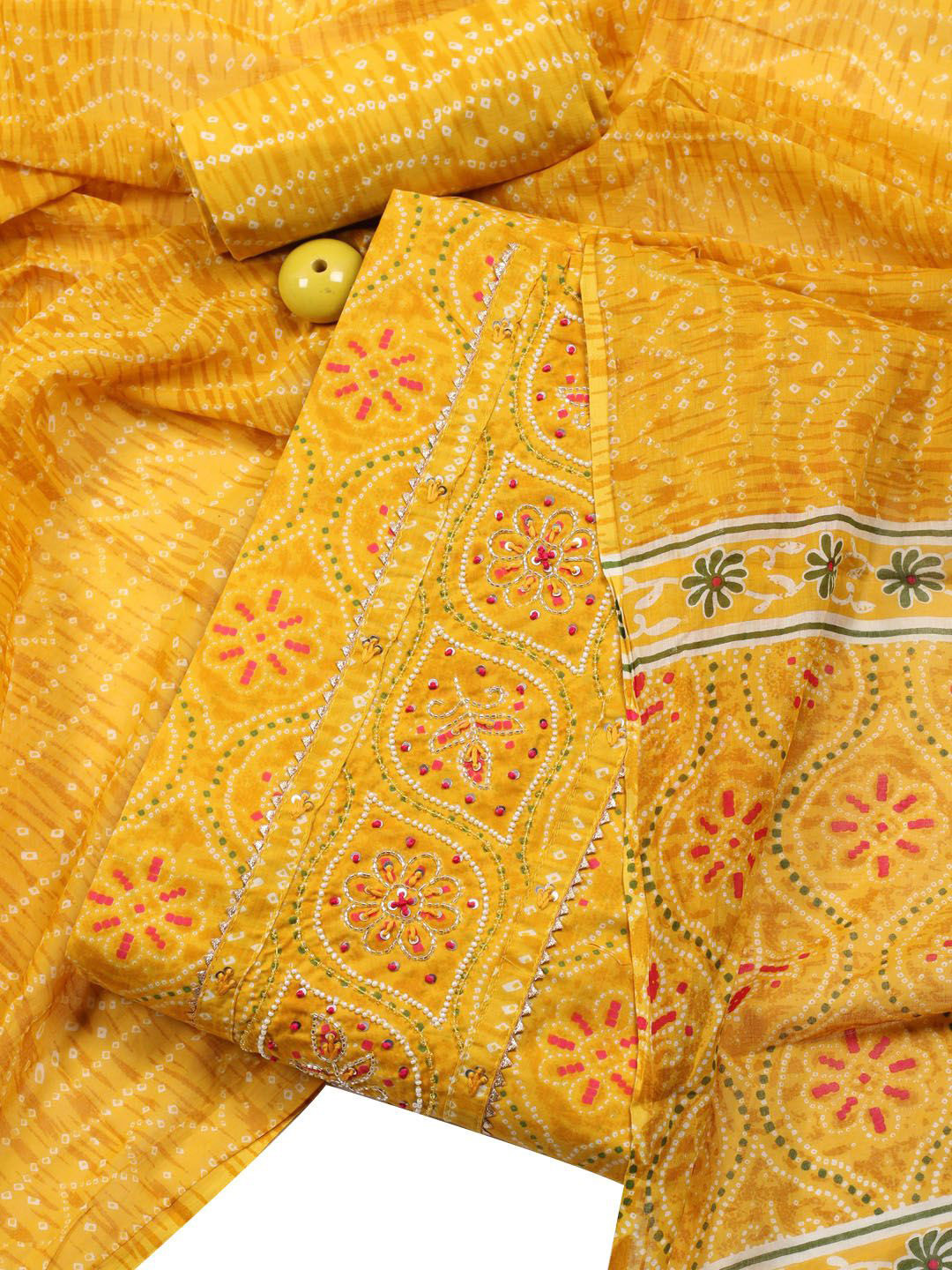 

Meena Bazaar Floral Printed Sequinned Unstitched Dress Material, Mustard