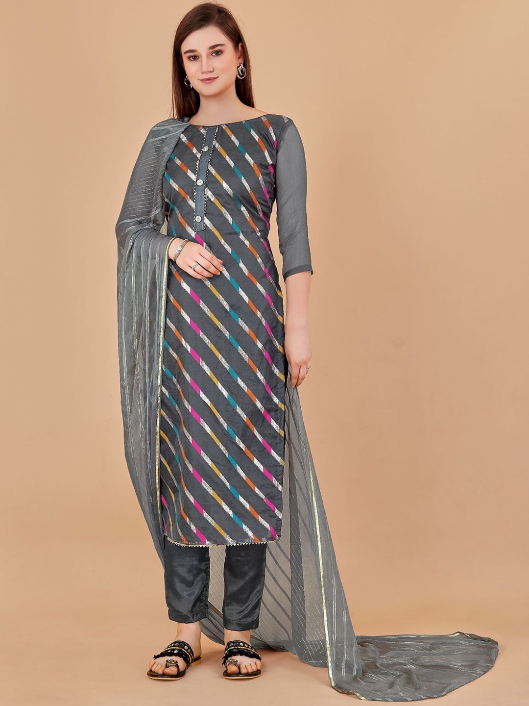 

JULEE Embroidered Unstitched Dress Material, Grey