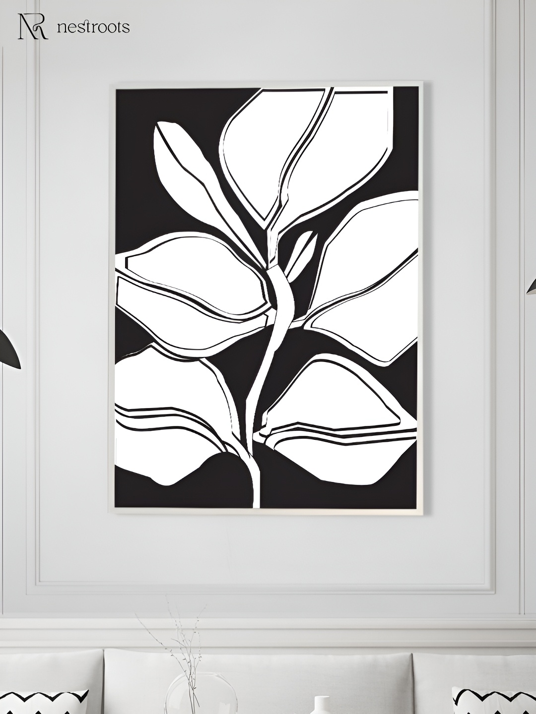 

nestroots Black & White Veins of the Earth Canvas Framed Painting Wall Art