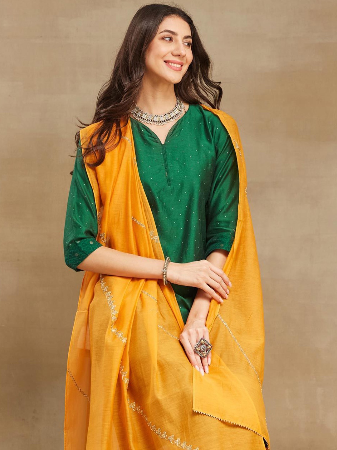 

Fabindia Floral Embroidered Cotton Silk Dupatta, Mustard
