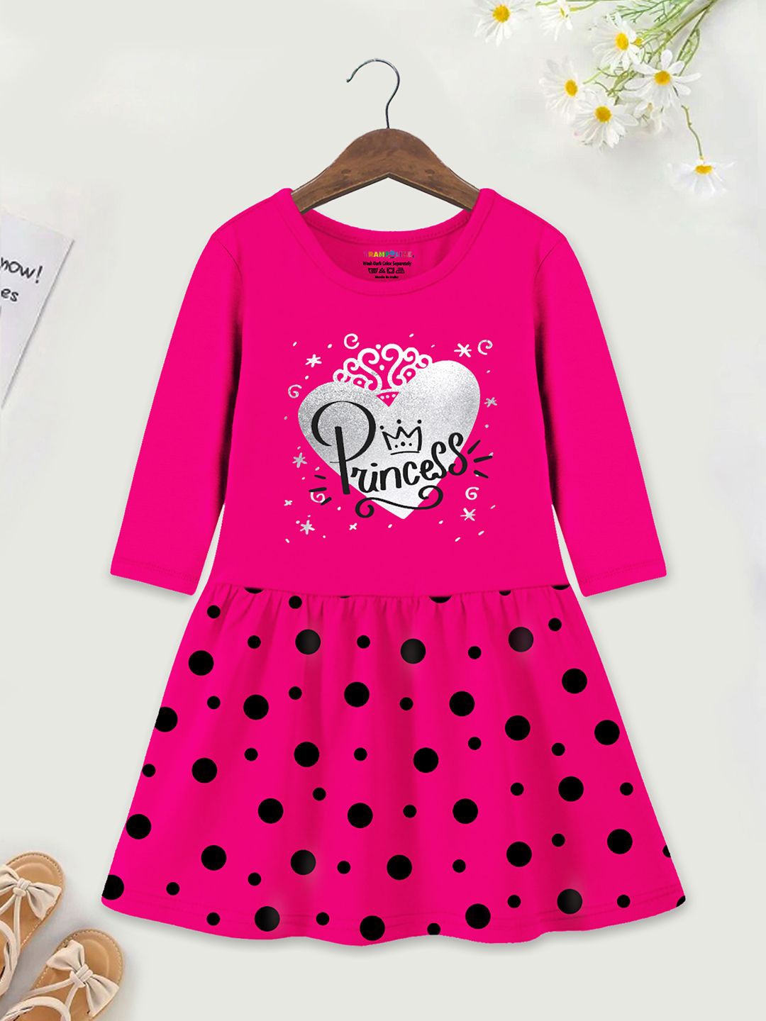

YK X Trampoline Girls Polka Dot Cotton Fit & Flare Dress, Pink