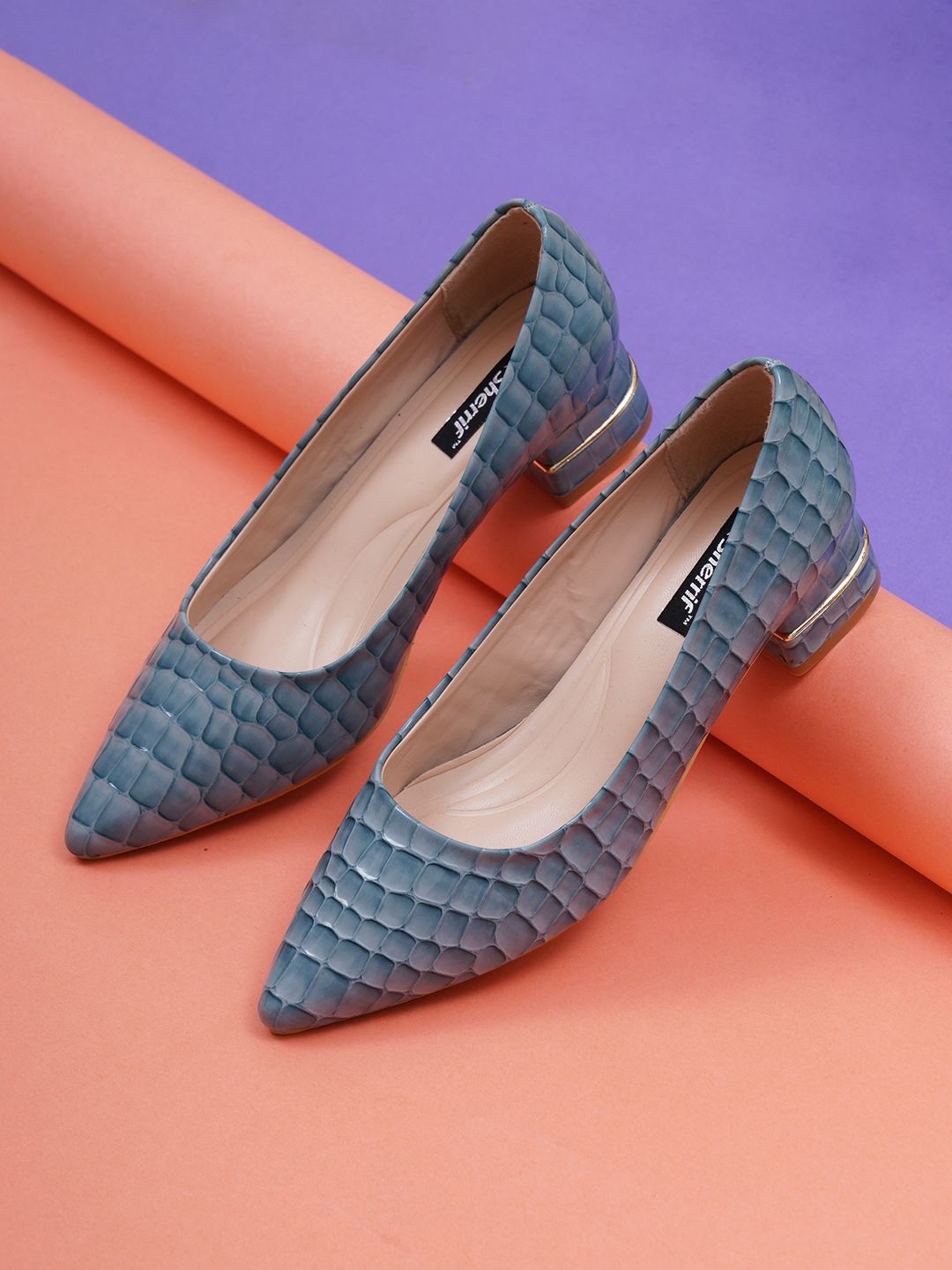 

Sherrif Shoes Women Printed Block Pumps, Blue