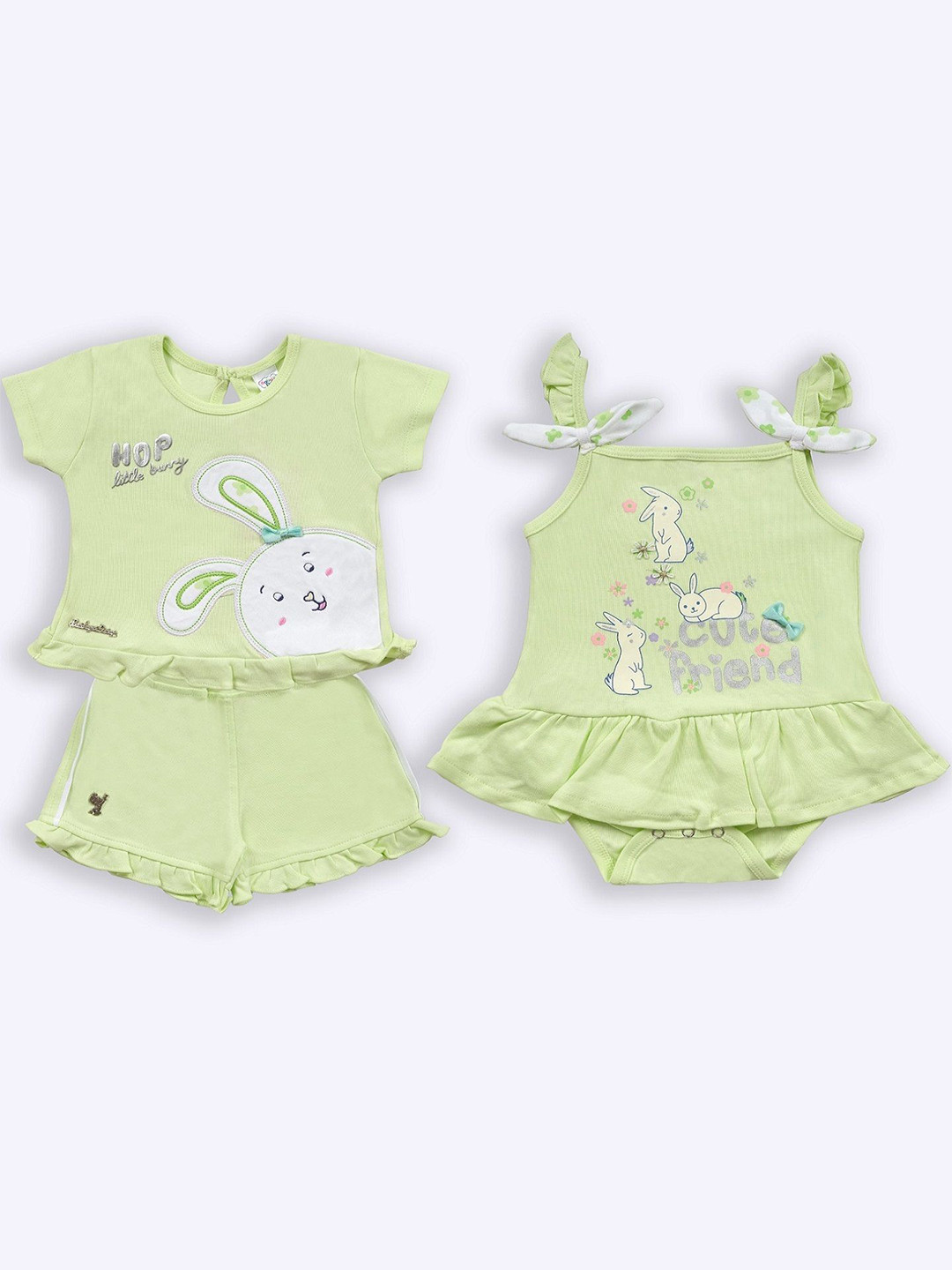 

Babys Day Baby Girls Pure Cotton Top Shorts with Baby Romper, Green