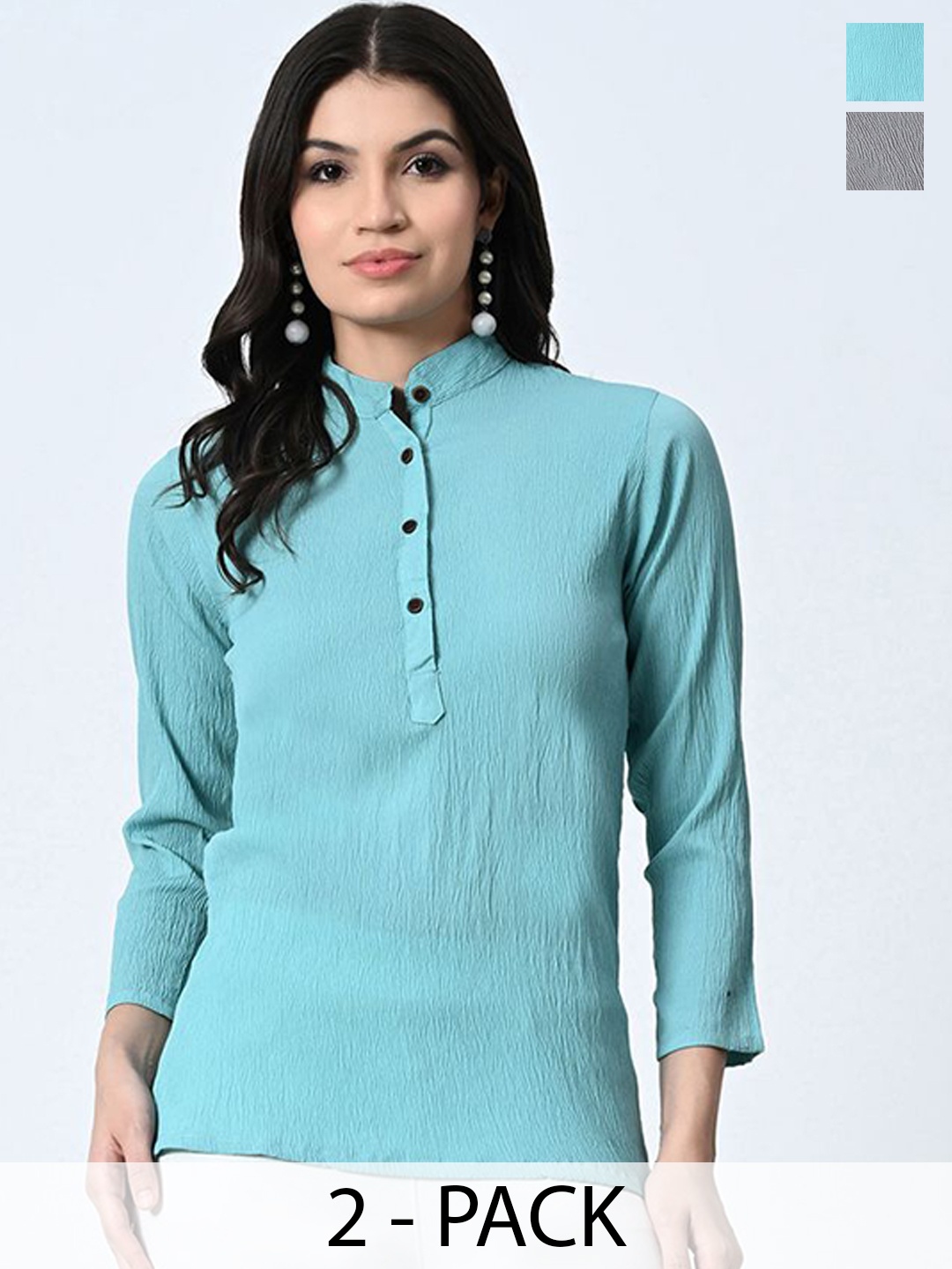 

BAESD Pack Of 2 Band Collar Casual Tops, Blue