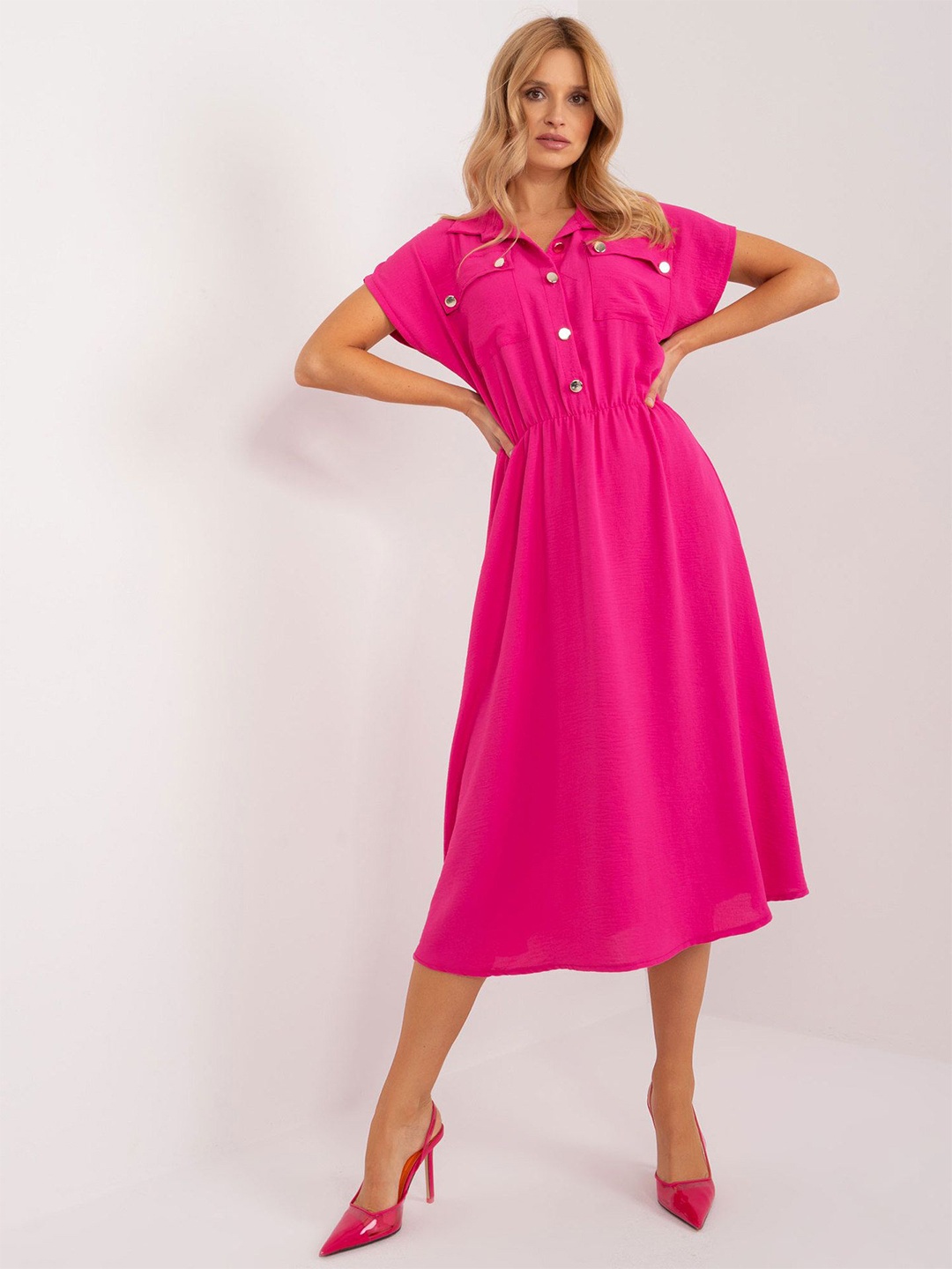 

StyleCast x Revolte Women Shirt Collar Fit and Flare Dress, Fuchsia