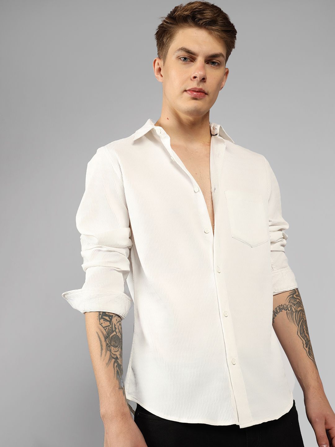 

Dennis Lingo Men Spread Collar Textured Casual Shirt, White