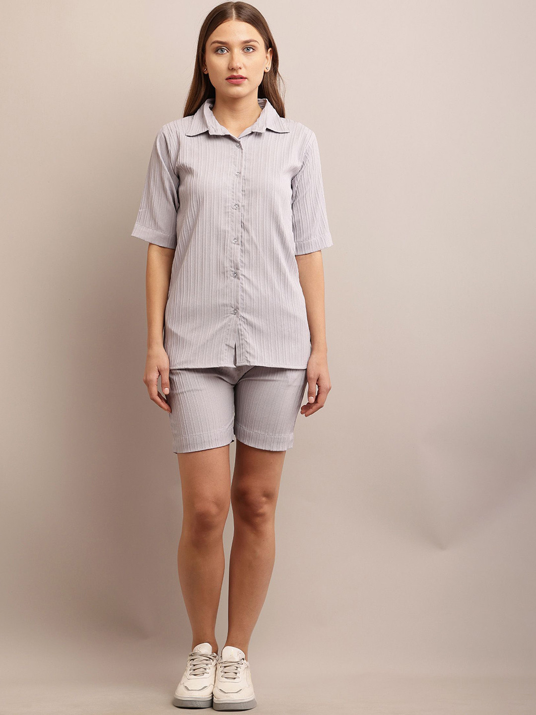 

BAESD Striped Pure Cotton Shirt With Shorts, Grey