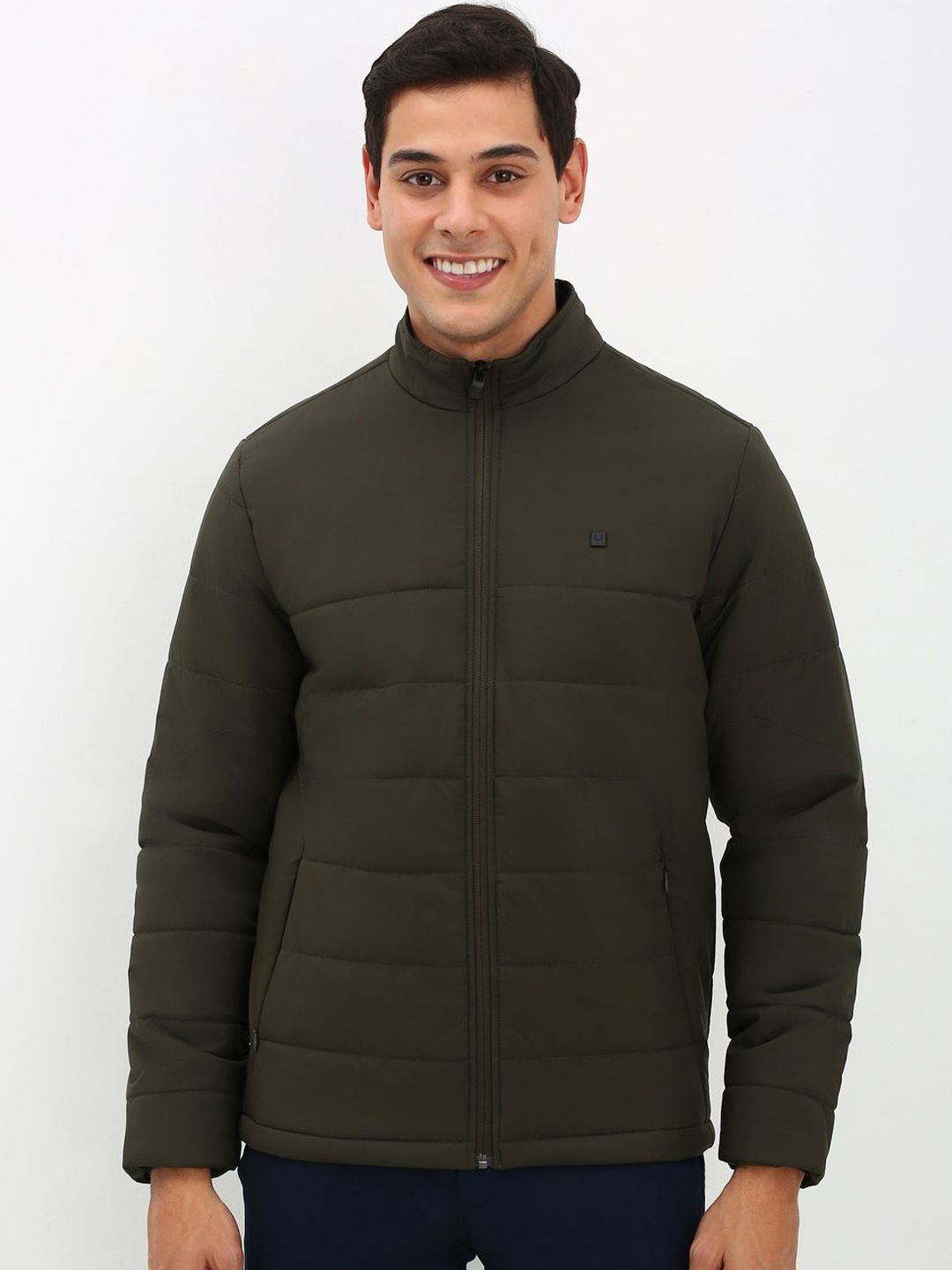 

Allen Solly Men Solid Stand Collar Quilted Jacket, Olive