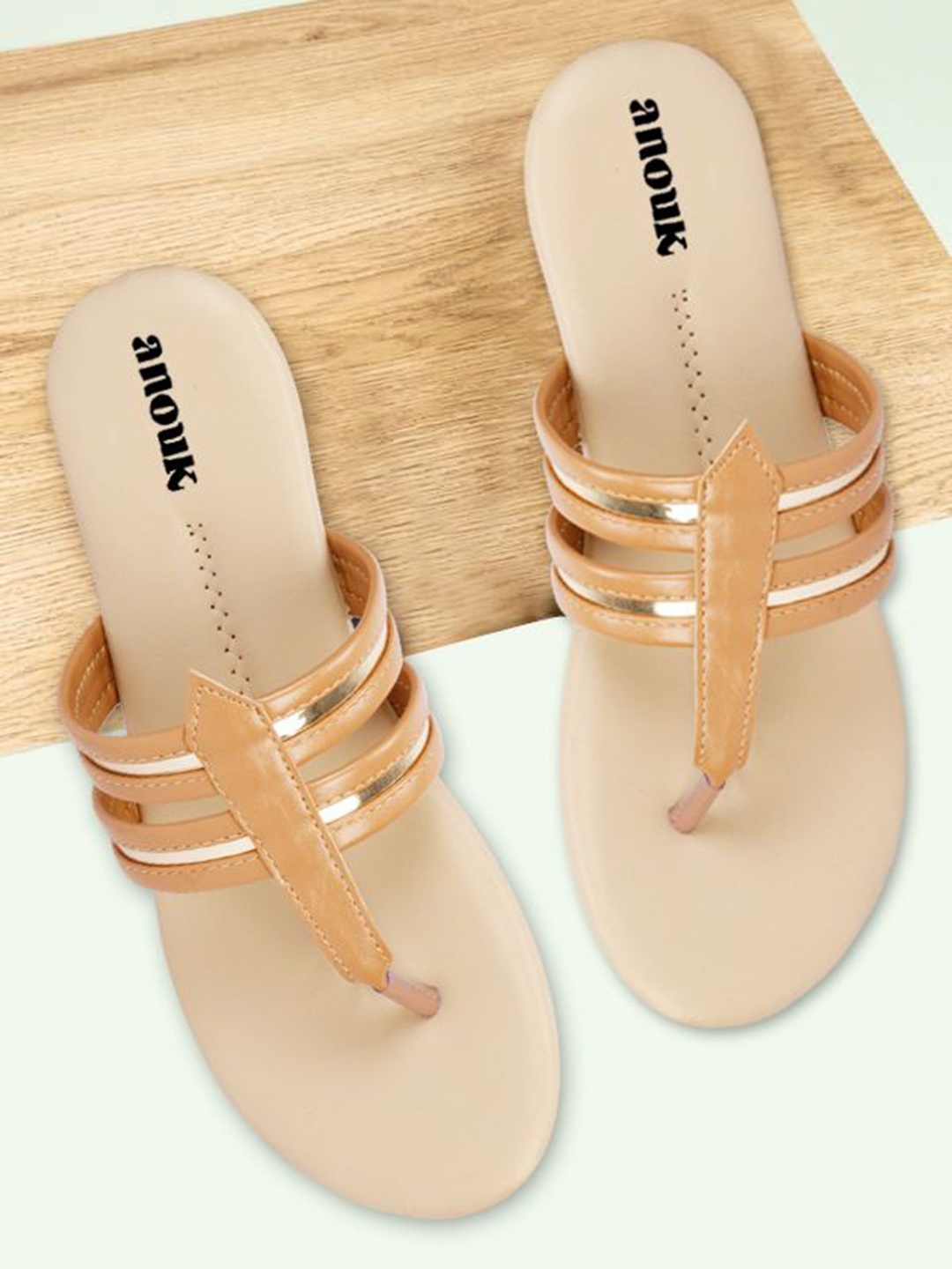 

Anouk Women Synthetic T-Strap Flats, Beige