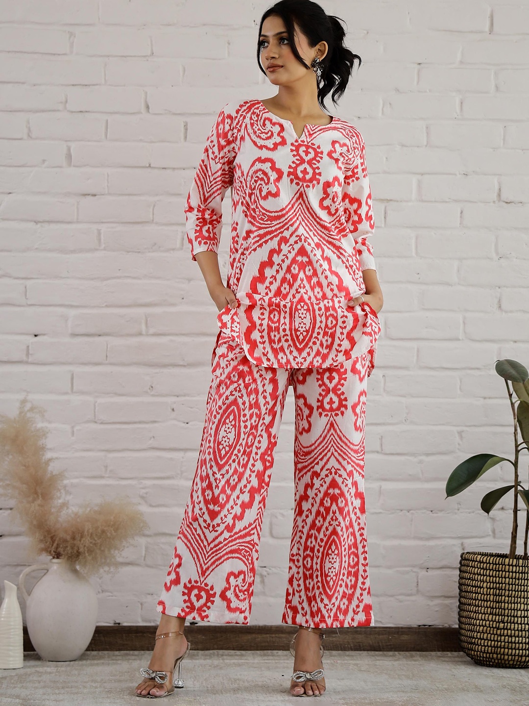 

FLAVIA CREATION Pure Cotton Printed Tunic With Trouser, White