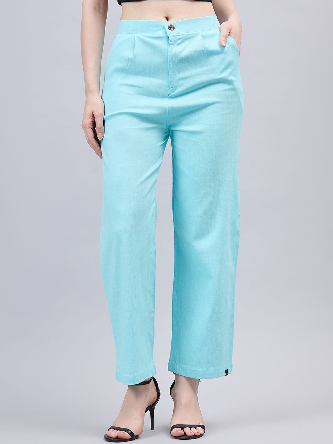 

THE PAJAMA FACTORY Women Smart High-Rise Parallel Trousers, Blue