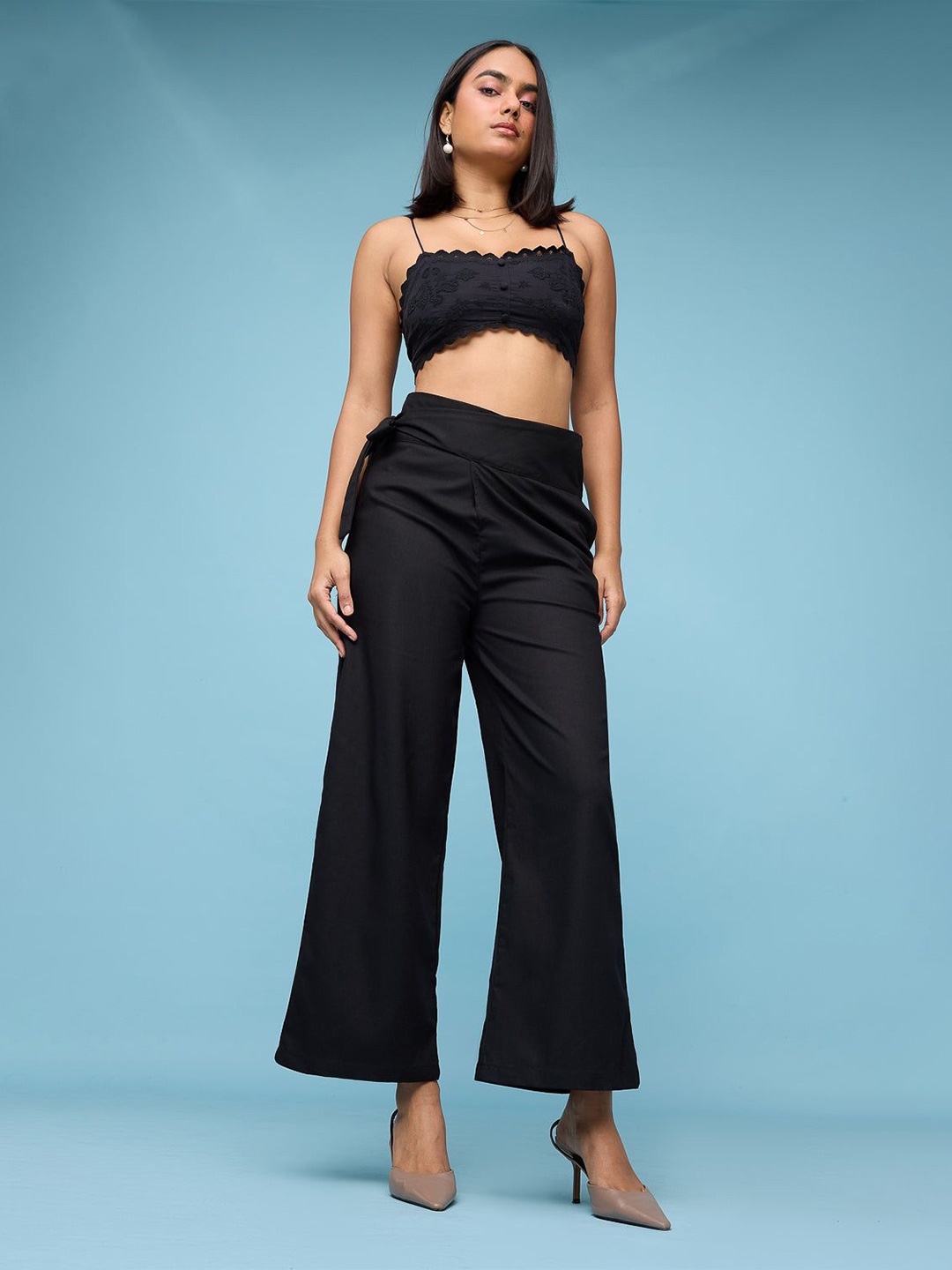 

FREAKINS Black Wrap Around Korean Pants