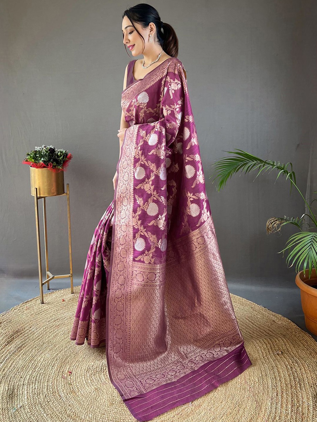 

KALINI Floral Zari Silk Blend Saree, Magenta