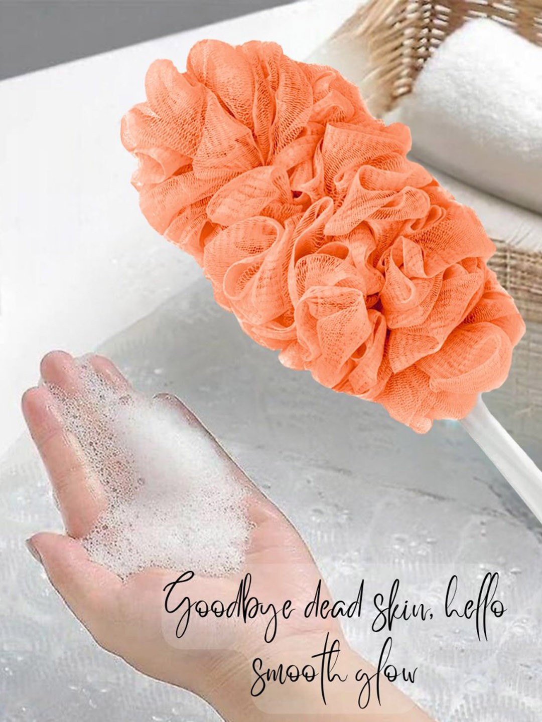

CareDone Set of 2 Soft Long Loofah with Handle, Orange