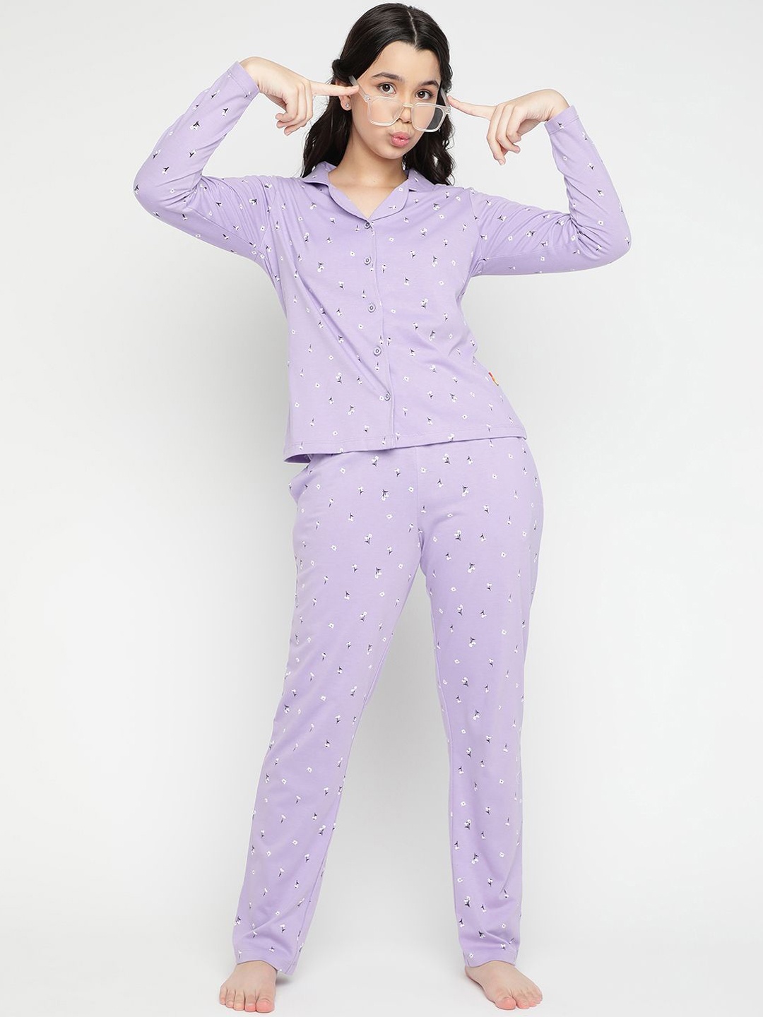 

Lil Tomatoes Girls Floral Printed Night suit, Purple