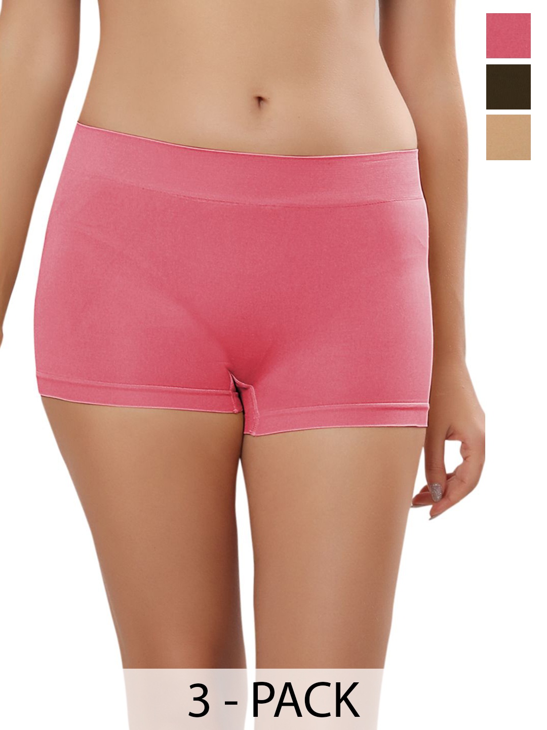 

Bella Voste Pack Of 3 Boy Shorts Briefs PT-4603-Beige-Green-Pink-M
