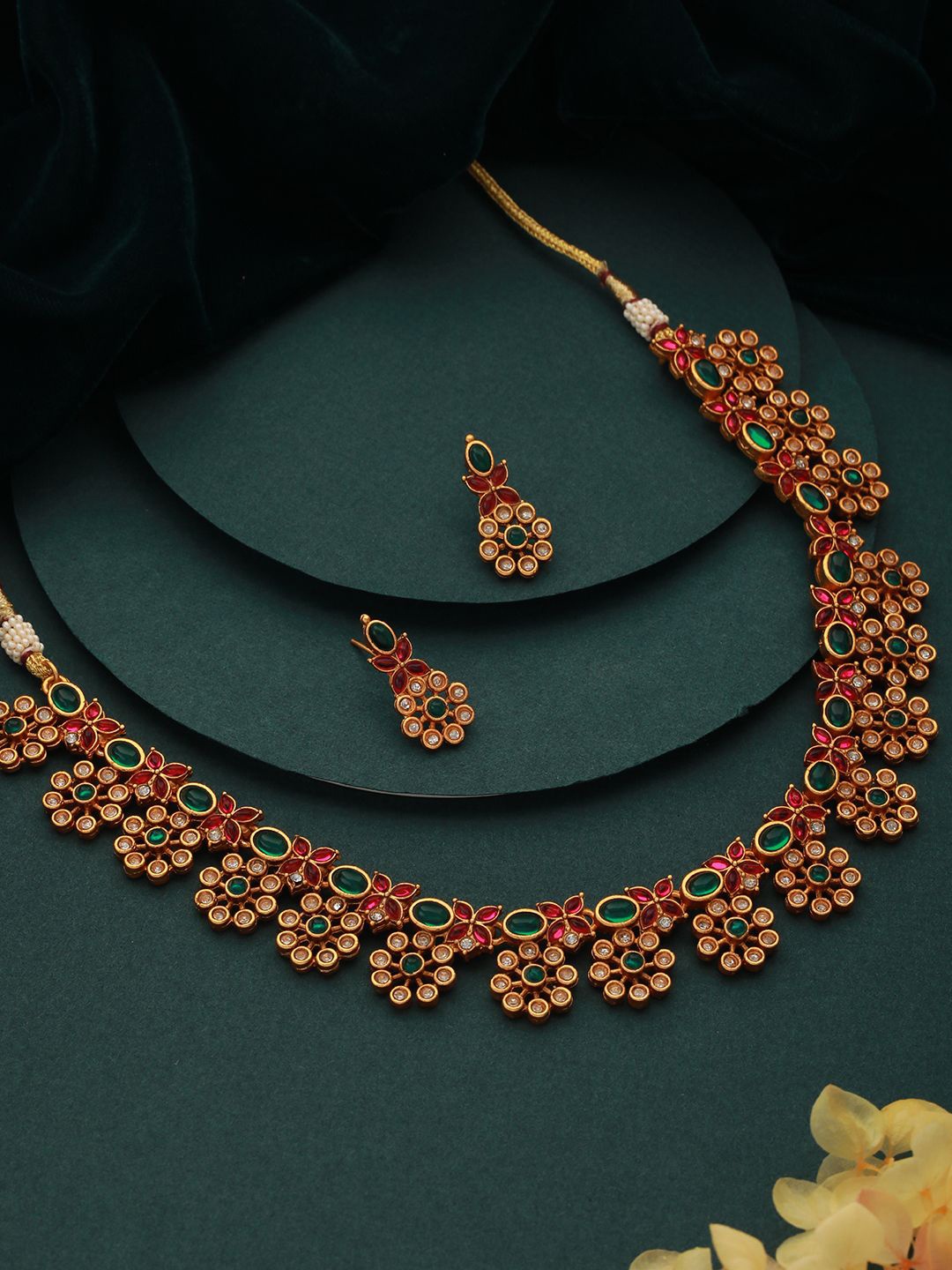 

Anouk Green Gold-Plated Kundan-Studded Jewellery Set