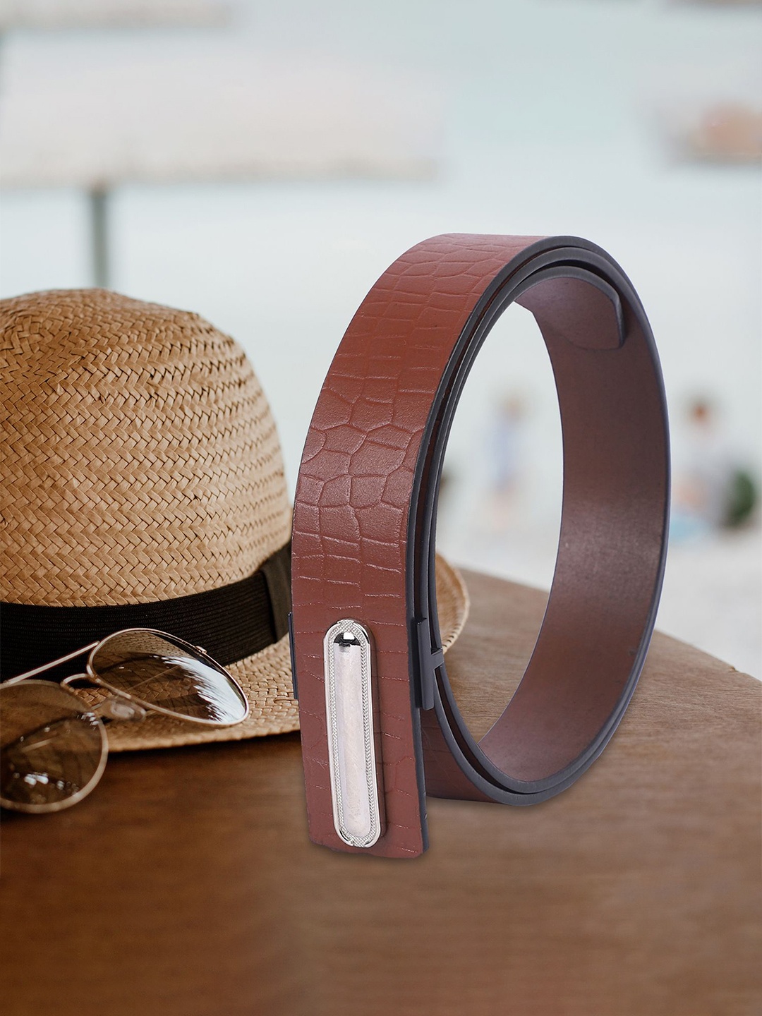 

KEZRO Men Push Pin Closure Textured Casual Belt, Tan