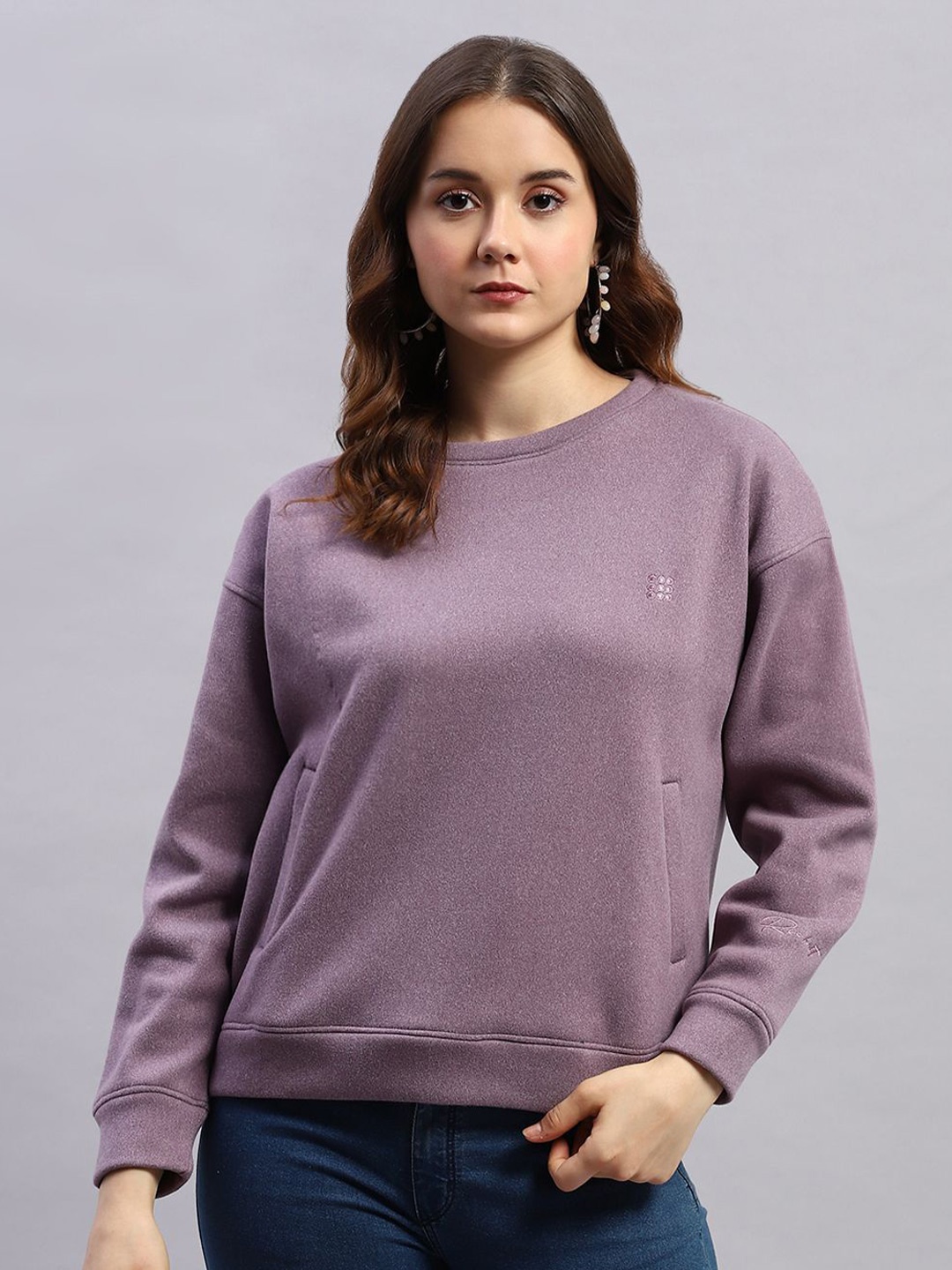 

rock.it Women Solid Knitted Sweatshirt, Lavender