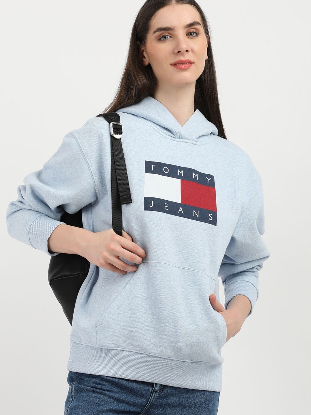 

Tommy Hilfiger Women Typography Printed Hooded Sweatshirt, Blue