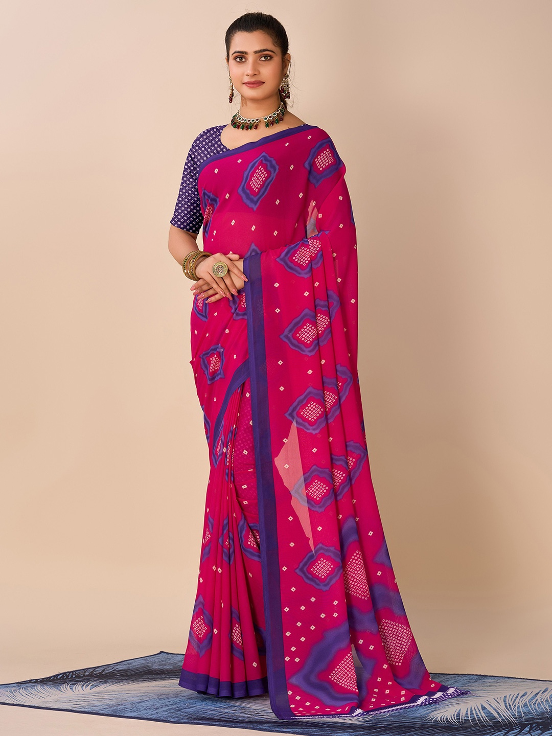 

VIRICA Bandhani Printed Saree, Pink