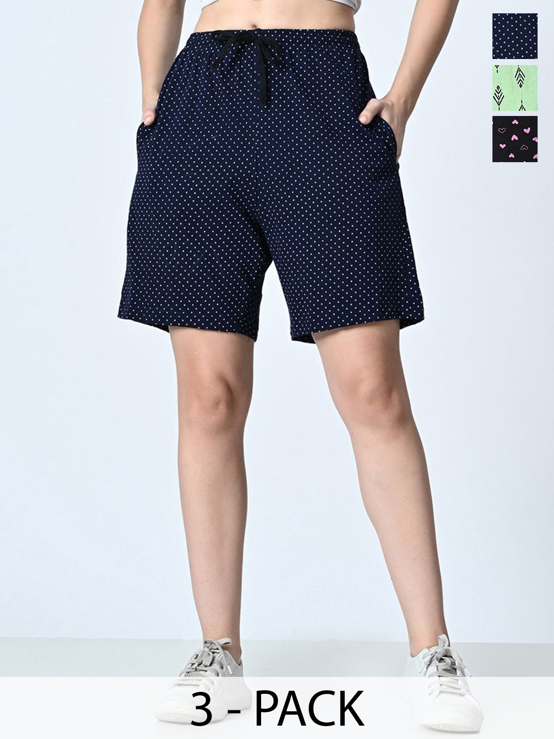 

BAESD Pack Of 3 Women High-Rise Shorts, Navy blue