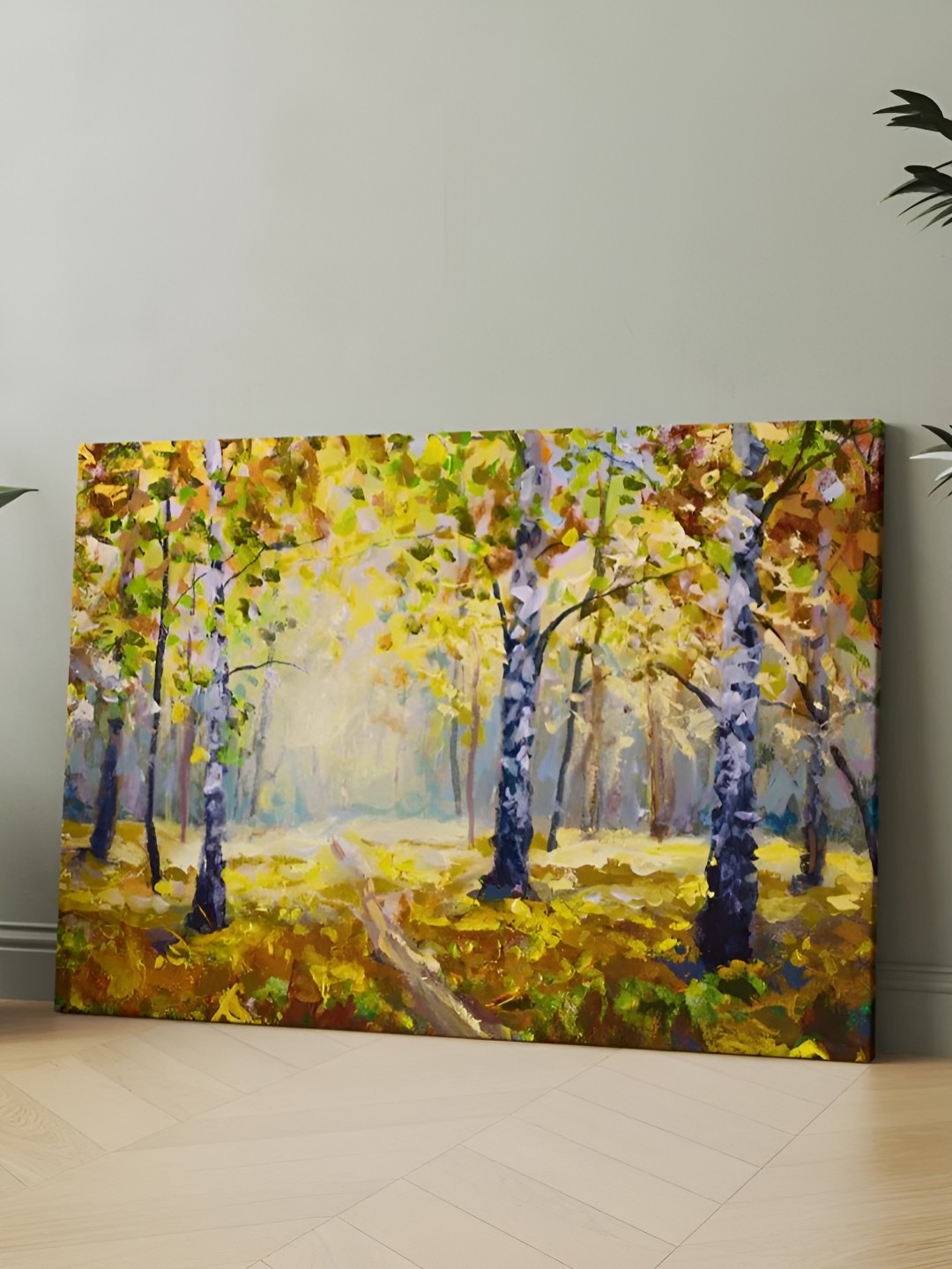 

CLAWCRAFTS Yellow and Grey Wooden Floral and Botanical Wall Painting