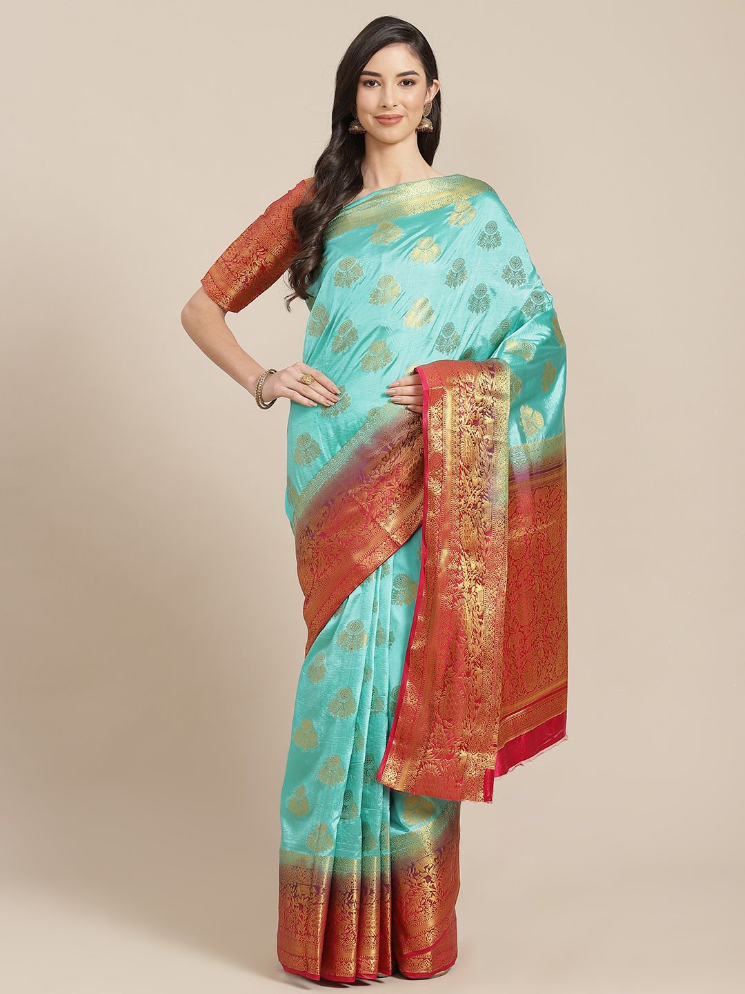 

KALINI Woven Design Zari Banarasi Saree, Turquoise blue