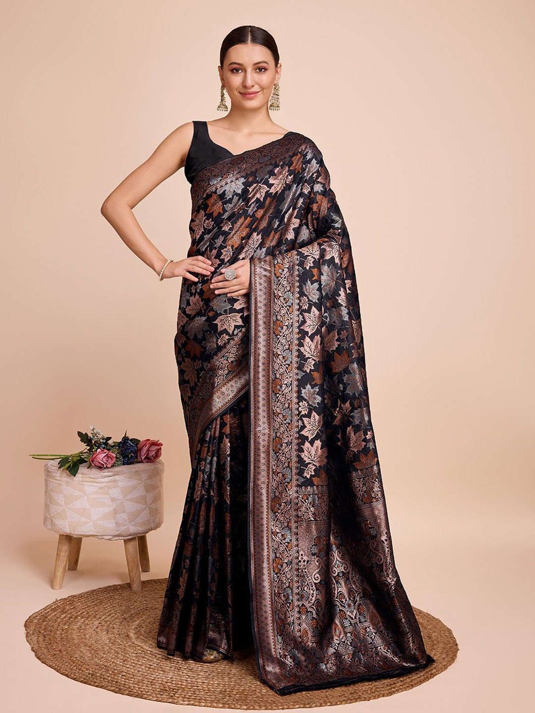 

bansari textiles Woven Design Zari Banarasi Saree, Black
