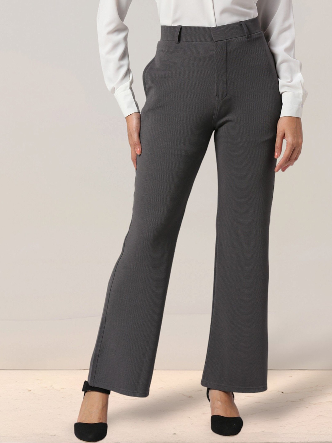 

FITHUB Women High-Rise Bootcut Trousers, Grey