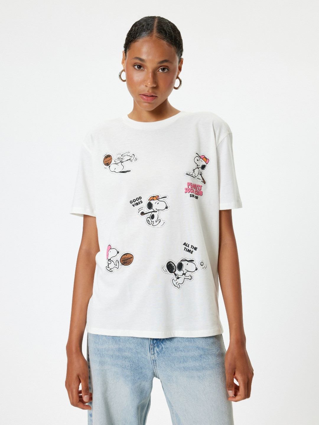 

Koton Women Graphic Printed Round Neck Cotton Oversized T-Shirt, Off white