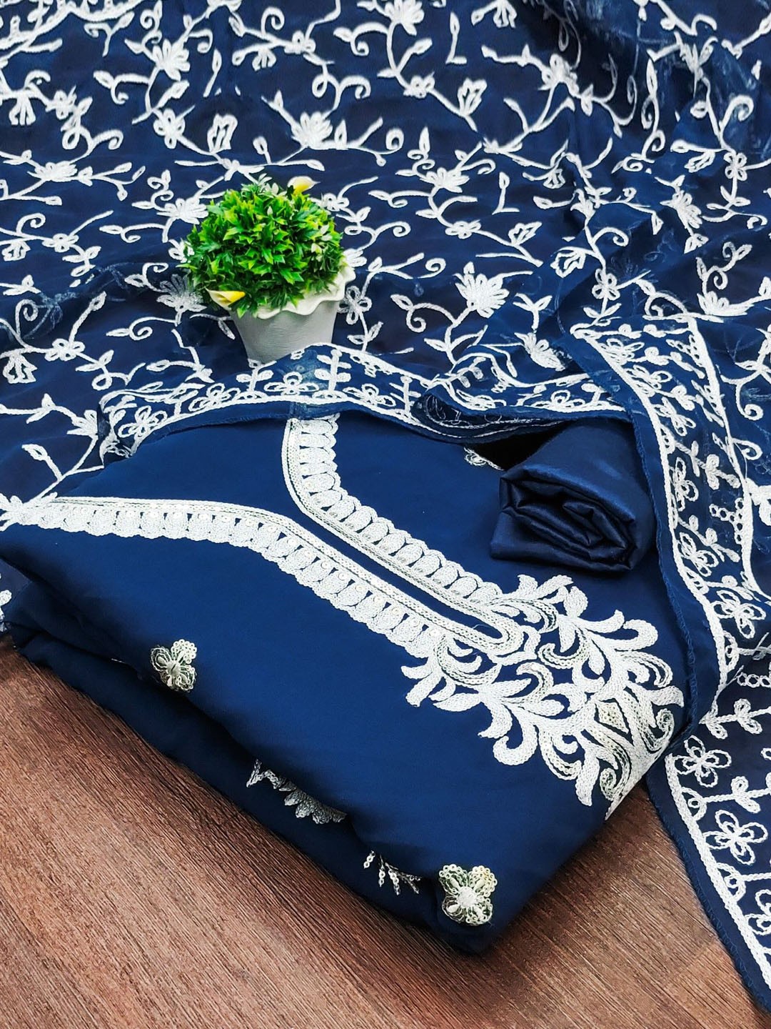 

LeeliPeeri Designer Ethnic Motifs Embroidered Unstitched Dress Material, Blue