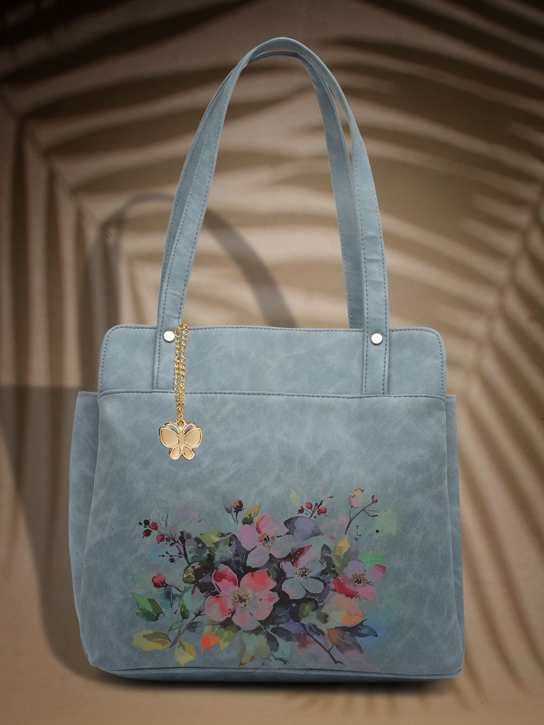 

Butterflies PU Structured Shoulder Bag, Blue