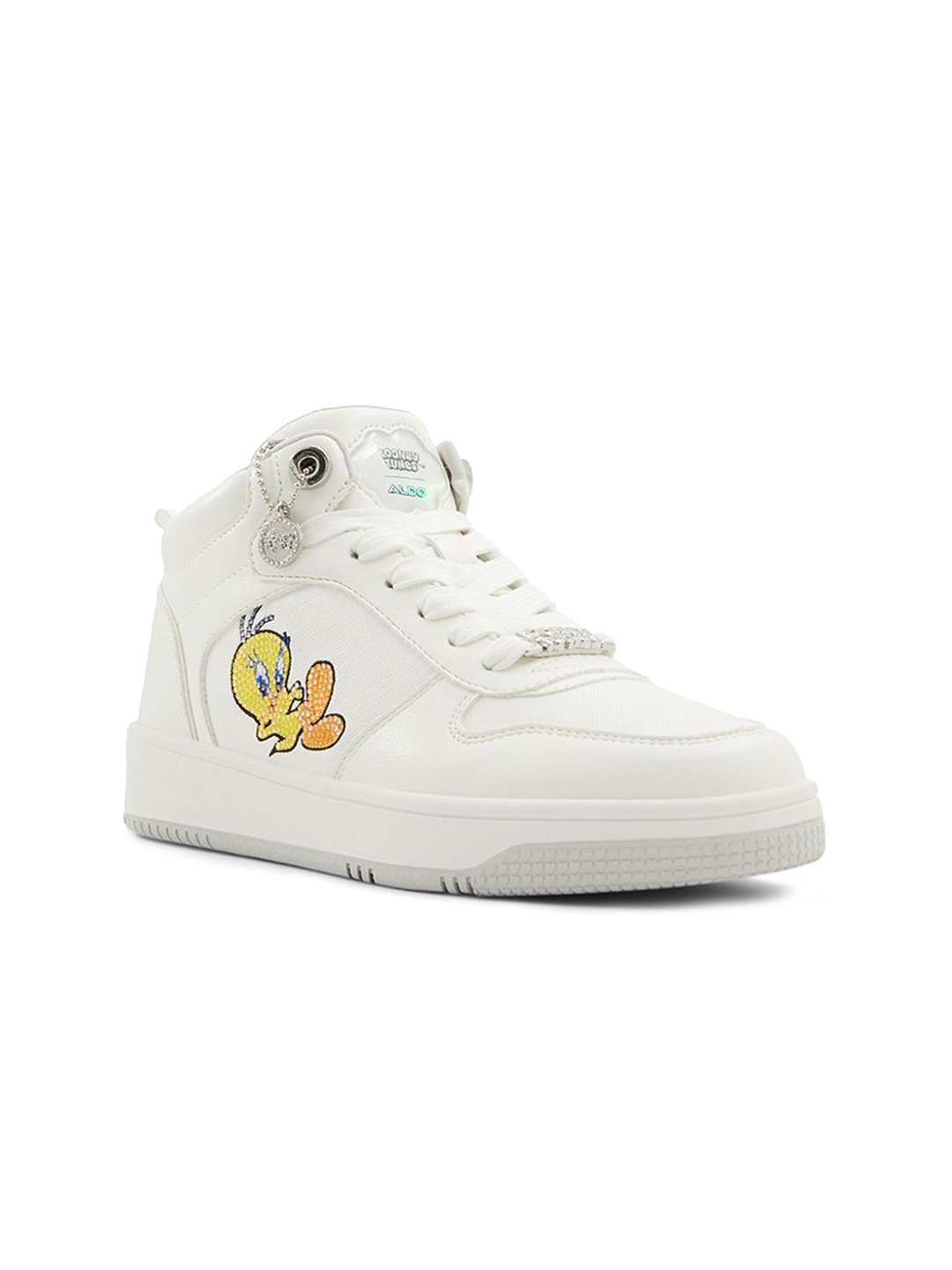 

ALDO Women Woven Design Synthetic Mid-Top Sneakers, White