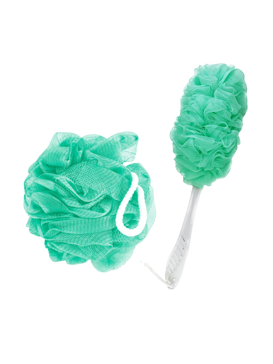 

CareDone Set of 2 Soft Round Loofah and Long Loofah With Handle, Green