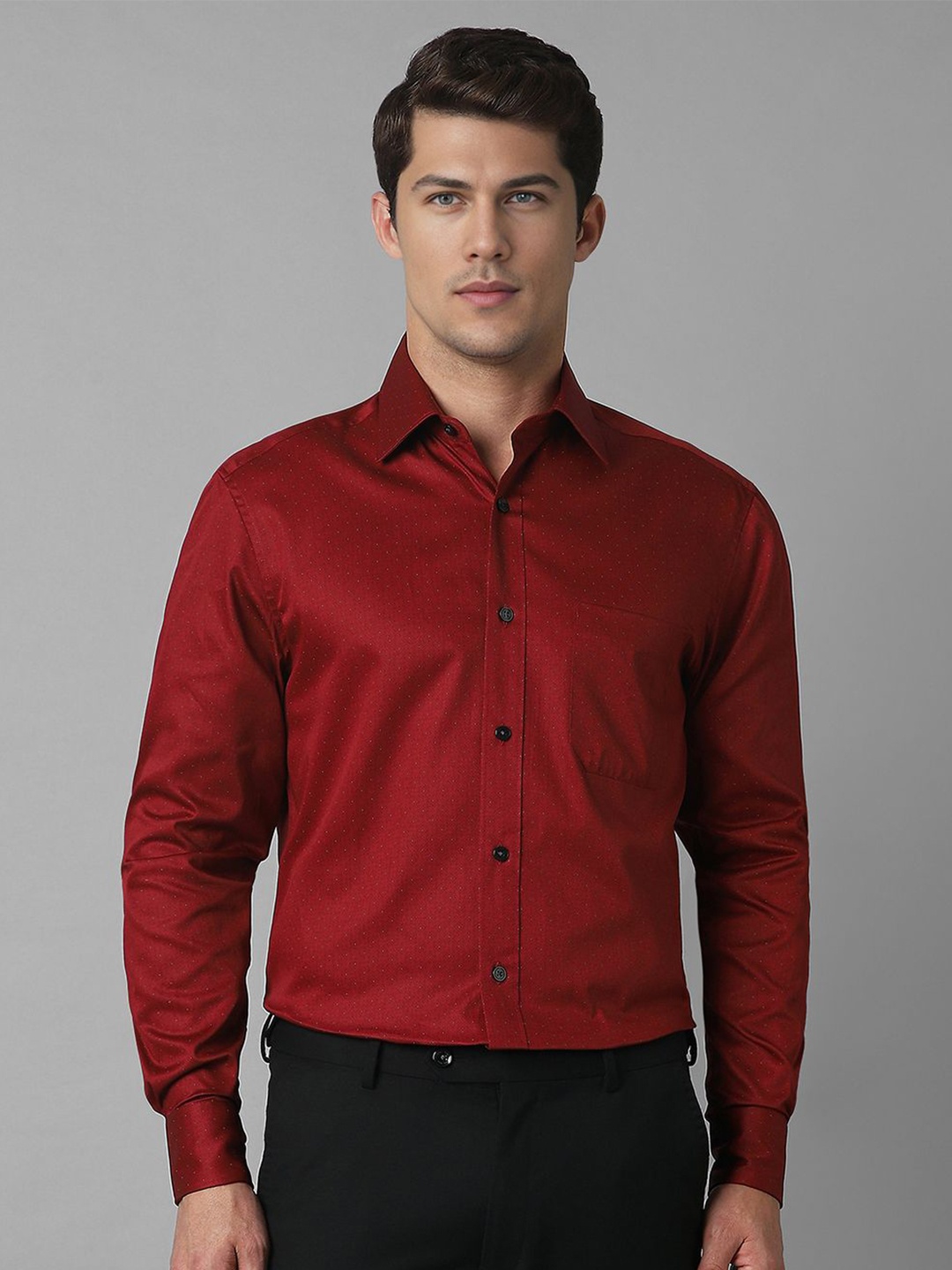 

Louis Philippe Men Classic Spread Collar Solid Cotton Formal Shirt, Red