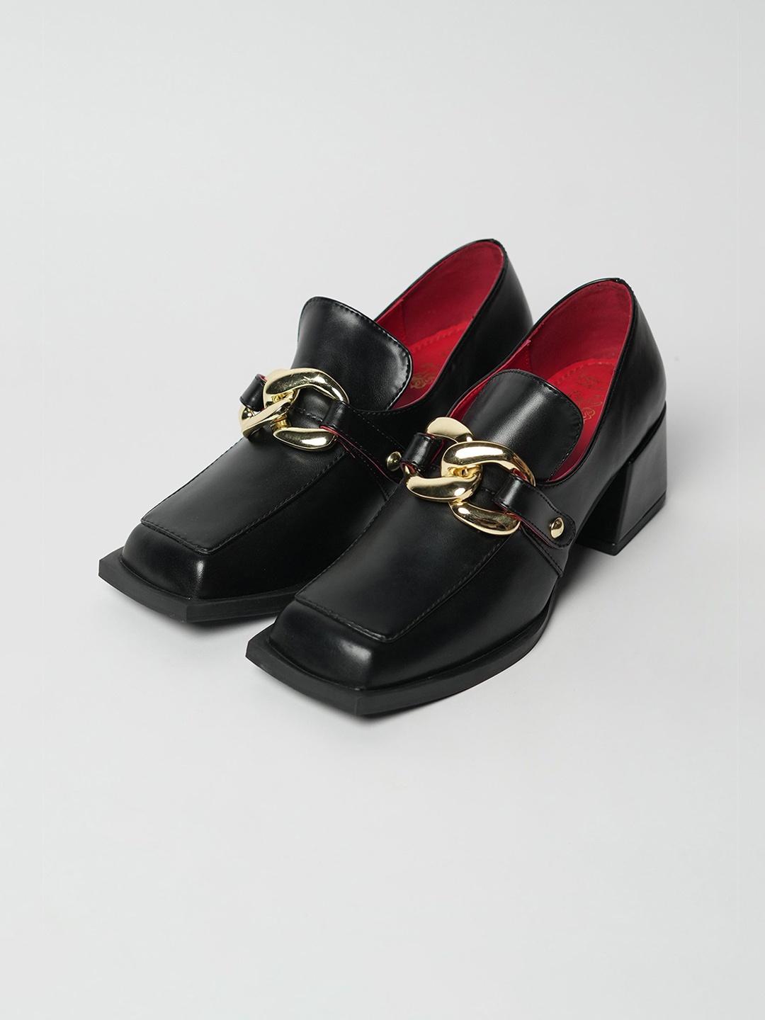 

Theater Women Colourblocked PU Block Heel Mules, Black