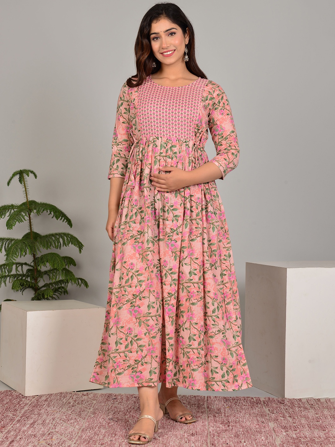 

Mialo fashion Printed Flared Maternity Ethnic Dresses, Pink