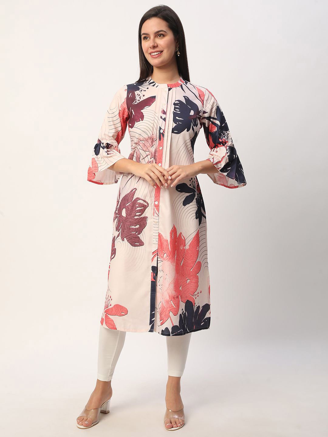 

R&B Women Printed Thread Work Anarkali Kurta, Off white