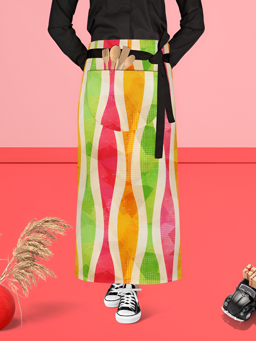 

ArtzFolio Green & Pink Printed Pure Cotton Waist Apron