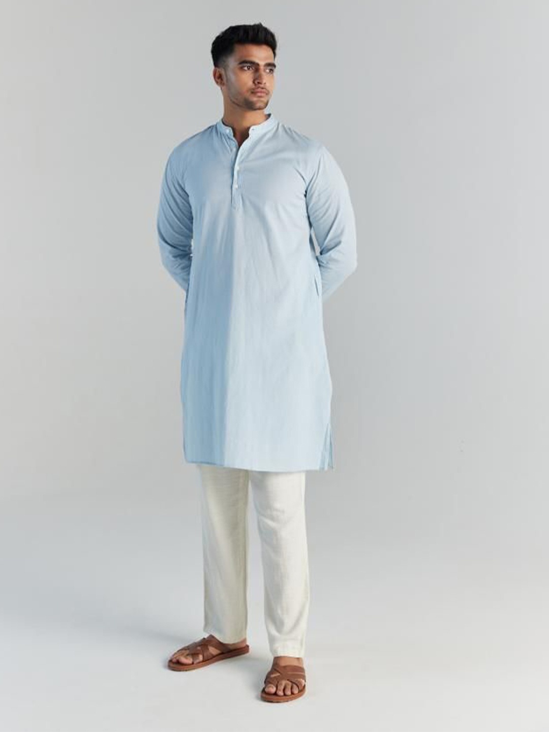 

SAADAA Mandarin Collar Pure Cotton Straight Kurta, Blue