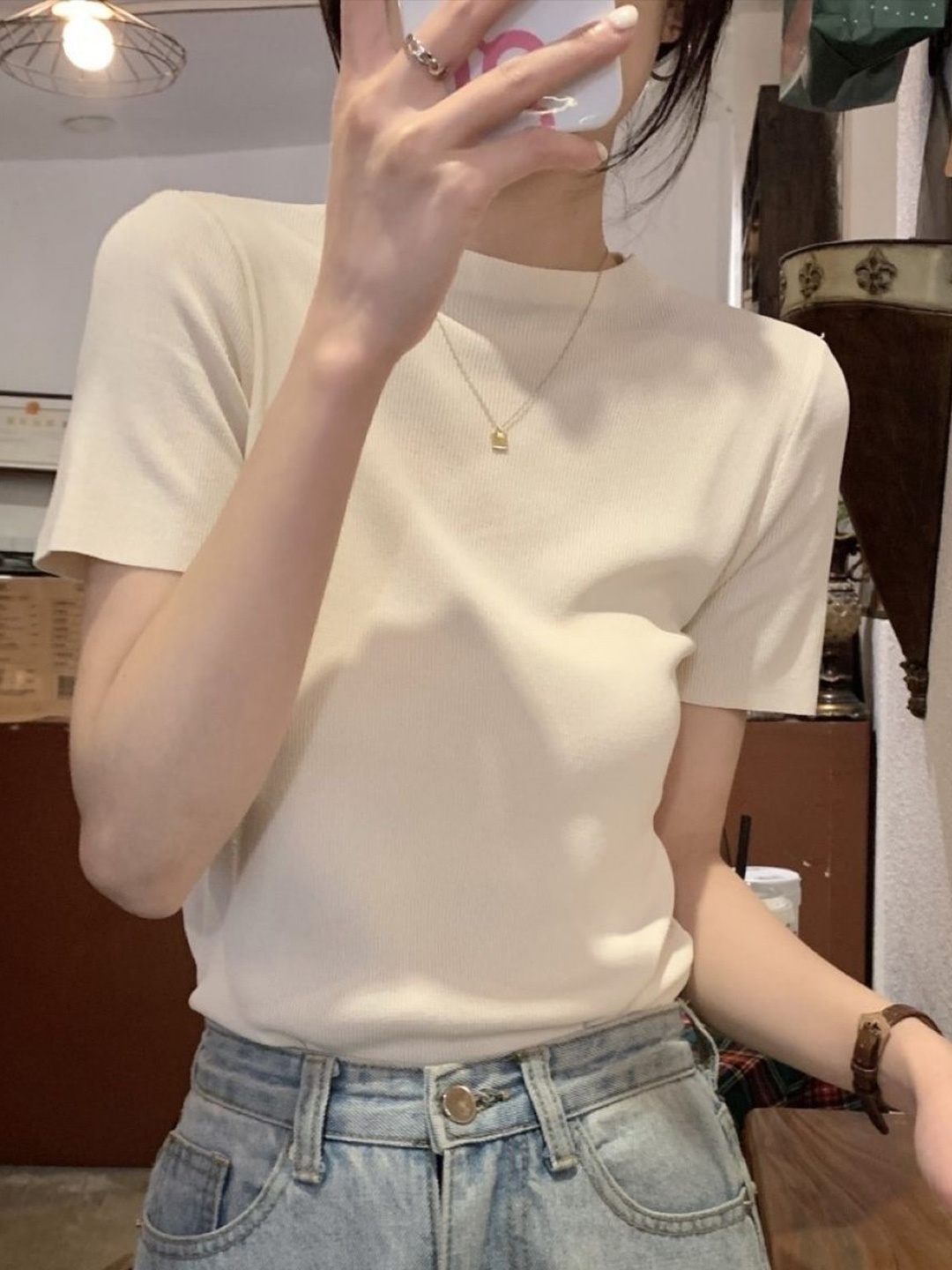 

HERE&NOW Women Round Neck Regular Top, White
