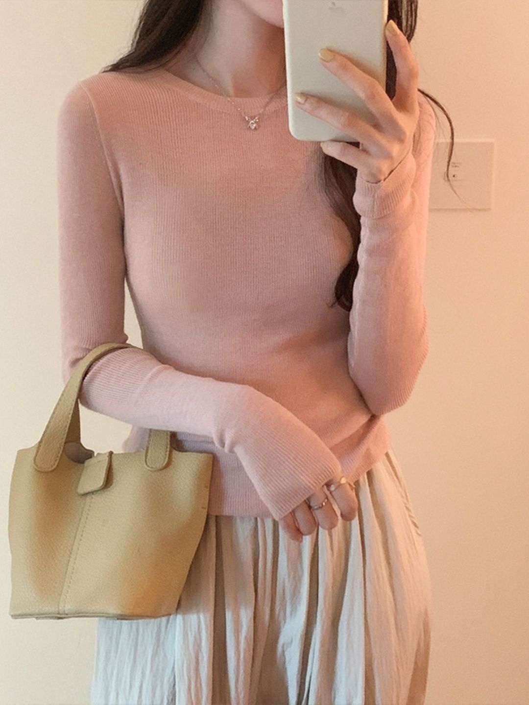 

HERE&NOW Women Round Neck Extended Sleeves Top, Pink