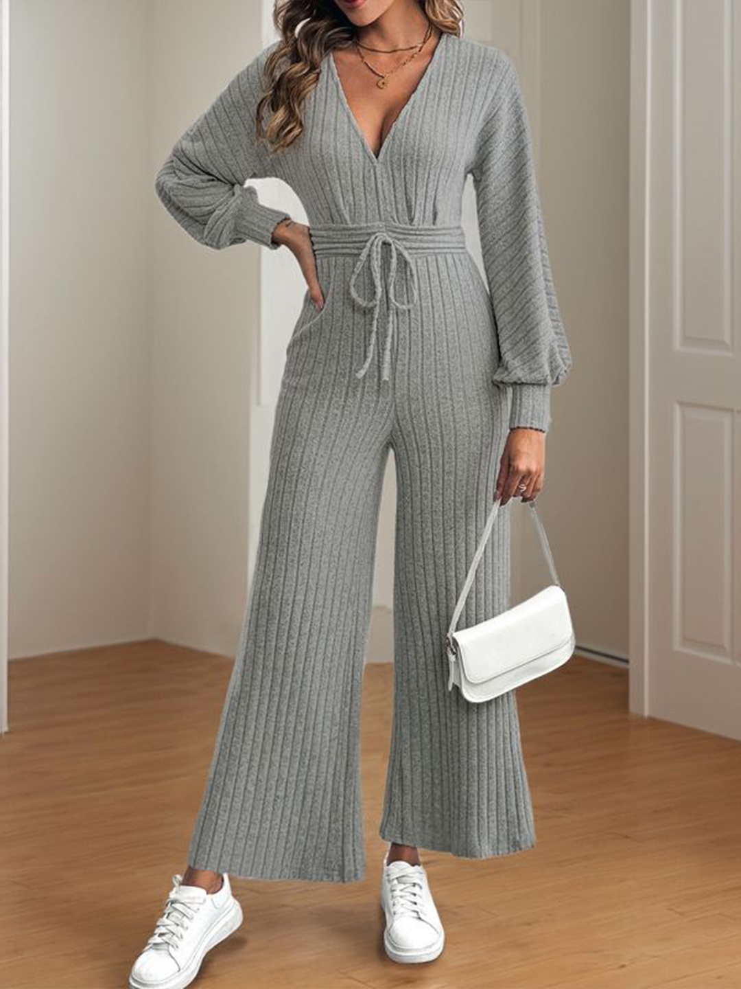 

StyleCast Women Striped Basic Jumpsuit, Grey