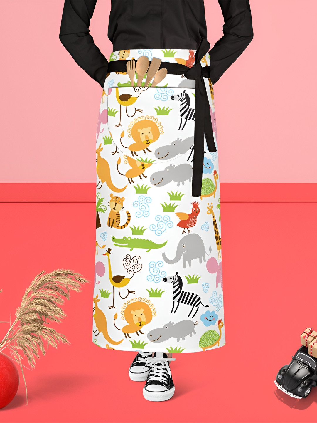 

ArtzFolio White & Green Cotton Printed Waist to Feet Apron
