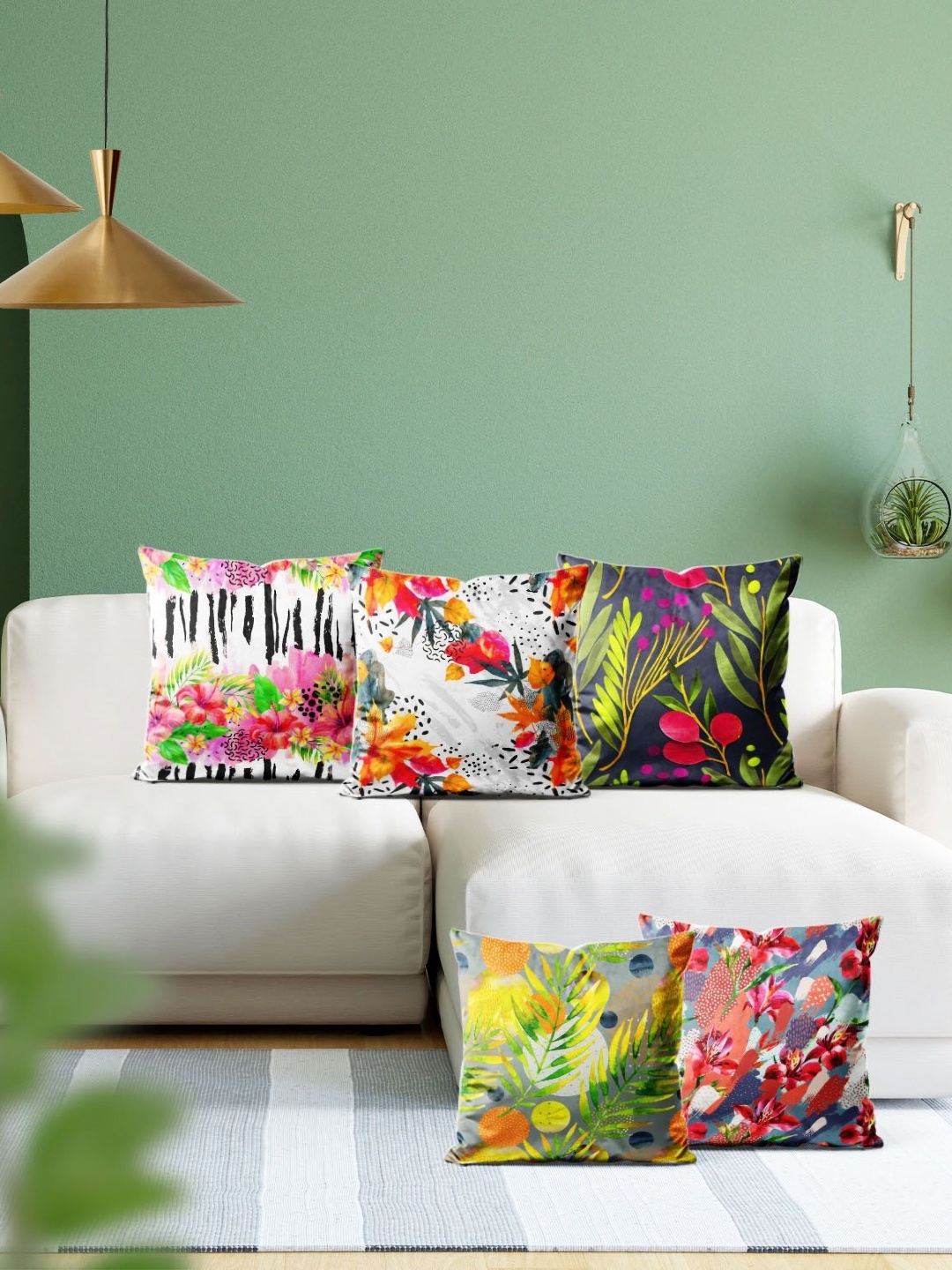 

ArtzFolio Multicoloured Set of 5 Velvet Square Cushion Covers, Multi