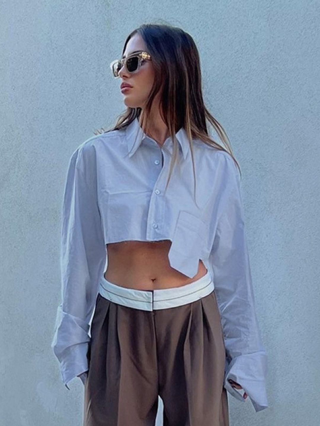 

StyleCast Women Puff Sleeve Shirt Style Crop Top, Blue