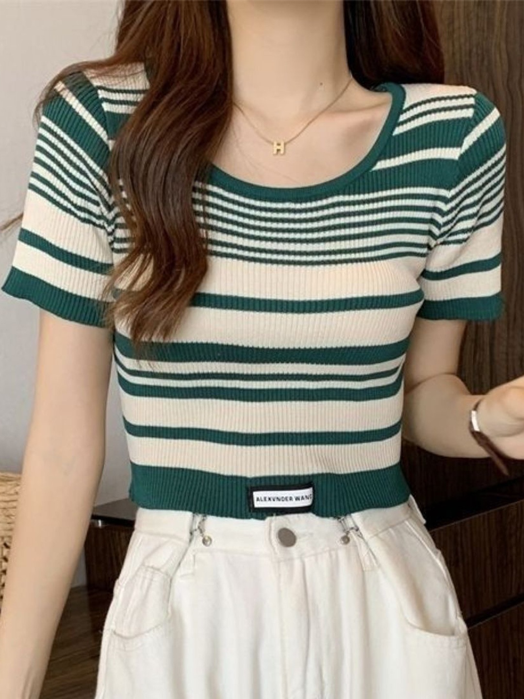 

HERE&NOW Women Striped Top, Green